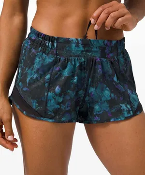 Lululemon Womens Floral Shift Blue Multi‎ Black Hotty Hot Running Shorts Size 6 thumbnail 1