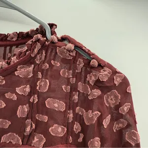 Aritzia Wilfred Lourdes‎ Burgundy Dot Print Tie Long Sleeve Top Sz XS thumbnail 3