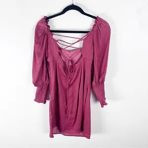 ALTAR’D STATE Satin Blousin Back Lace Tie Long Sleeves Dress Medium Milkmaid thumbnail 2