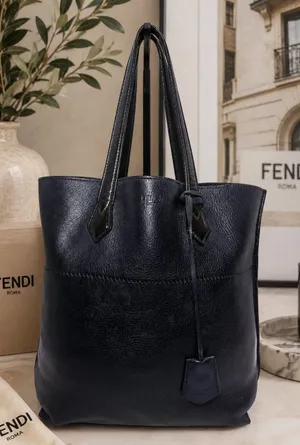 Fendi Dark Navy Leather Tote with Hanging Tag thumbnail 1