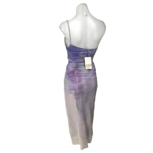NEW Zara Purple Lilac Tie Dye One Shoulder Sleeveless Ruched Midi Slip Dress XS thumbnail 2