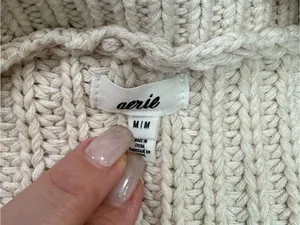 aerie 100% Cotton Cropped Zip-Up Striped Sweater in Cream, Mustard, Purple, Navy thumbnail 5