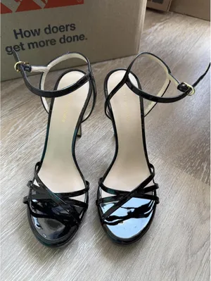 Stuart Weitzman black patent leather strappy heels thumbnail 2