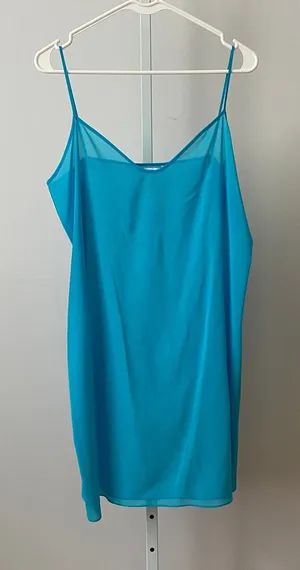 Diane von Furstenberg Designer 12 Blue Luxuty 100% Silk Slip Mini Dress Sheer‎ thumbnail 1