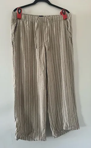 Gap Beige Tan Linen Blend Striped Wide Leg Pants Large Coastal Euro Summer Beach thumbnail 1