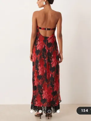 For Love and Lemons Dark Romance Strapless Floral Lace-Hem Maxi Dress thumbnail 4
