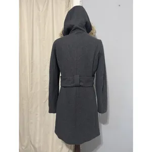 Anthropologie Elevenses Deep Woods Toggle Coat Wool Blend Faux Fur Gray size 10‎ thumbnail 8