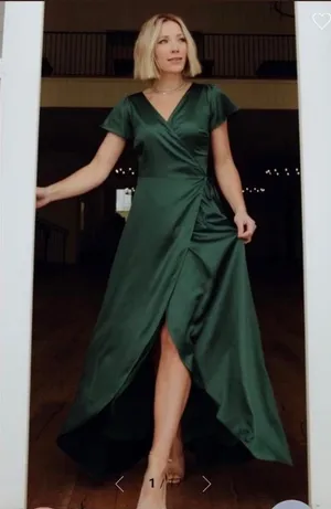 💚 Baltic Born Green Satin Flutter‎ Sleeve Wrap Maxi Dress M 💚 thumbnail 1