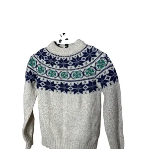 Woolrich Woman Vintage Fair Isle Wool Sweater Oatmeal Grey Navy Green Size S thumbnail 2
