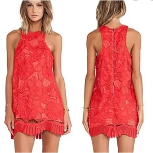 Lovers + friends Caspian red lace sleeveless party cocktail dress size xsmall thumbnail 2