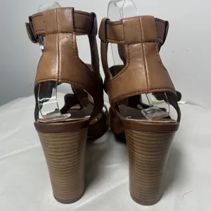 Aldo Strappy Gladiator Stacked Block Heel Leather Sandals Cognac Sz 9 thumbnail 4
