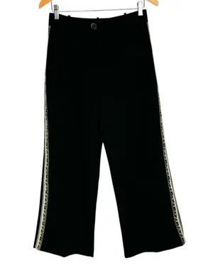 Zara Wide Leg Side Tape Stripe Pants Trouser Sz Medium Black thumbnail 3