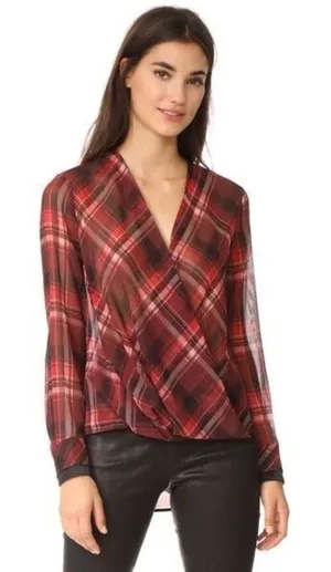 RAG & BONE Silk Victor Plaid Surplice Top Blouse Shirt Drapey High Low‎ Medium thumbnail 1