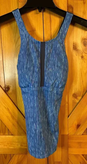 Nike Womens Small Tank Top High Neck Teal Blue Mesh Strappy Padded Bra Athletic thumbnail 1