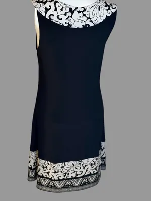 White House Black Market Black Dress with White Damask Trim thumbnail 6