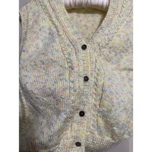Vintage Butter Yellow Cropped Cable Knit Sweater‎ Vest Cardigan Cottage Granny thumbnail 4
