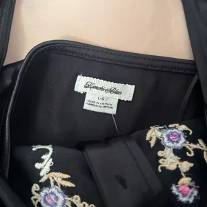 Kimchi Blue Black Satin Halter Top with Embroidered Florals thumbnail 2