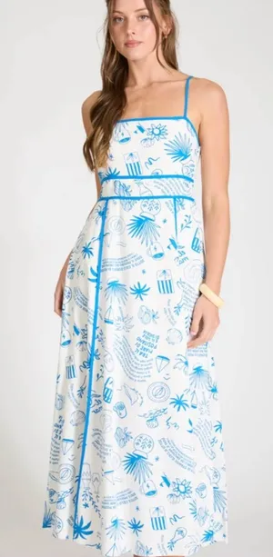 NWT Blu Pepper Blue & White Positano Coastal Print Maxi Dress – Small thumbnail 1