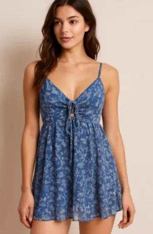 Victoria’s Secret Y2K 90s Ditsy Floral Tie Front Babydoll Top- Size Medium thumbnail 1