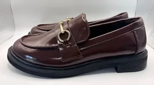 American Eagle Burgundy Patent Horsebit Loafers Size 7.5 Preppy Academia Lug Sole thumbnail 1