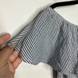 Allison Joy‎ 100% cotton off the shoulder dress women’s size medium blue & white thumbnail 7