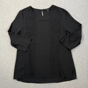 Ann Taylor Women's Small Black Pleated Front 3/4 Sleeve Blouse Top thumbnail 1