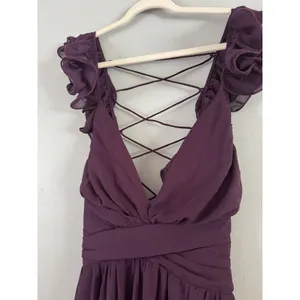 NWT Lulus Soiree Celebration Purple Ruffled Lace-Up Maxi Dress Size XS thumbnail 6