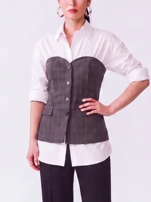 Zara Gray Plaid Strapless Bustier Top corset waistcoat office siren tailored thumbnail 2