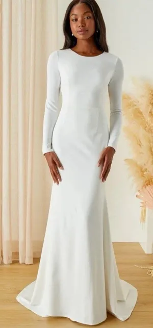 Lulus Eloquent Endearment White Long Sleeve Backless Maxi Wedding Dress Large thumbnail 1