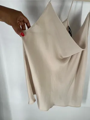 Express Light Nude‎ Chiffon Crepe Cowl Neck Spaghetti Strap Top M thumbnail 3