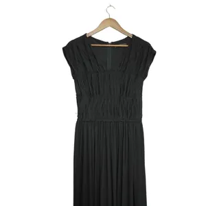 Peruvian Connection Small Black Micro Pleated V-Neck‎ Midi Dress Contemporary thumbnail 2