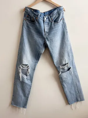 Levi's Premium 501 Taper Distressed Jeans Light Wash W28 L28 straight leg thumbnail 1