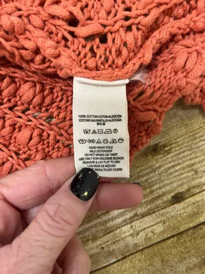 Free People Coral Open-Knit V-Neck Sweater size Small thumbnail 4