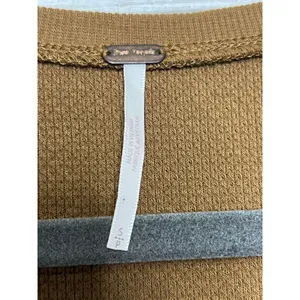 Free People Wear Me Out Brown Waffle Knit Ruched Mesh Sleeve Top Small thumbnail 4