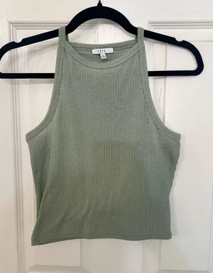 IRIS Sage Green Ribbed High Neck Tank Top Small thumbnail 1