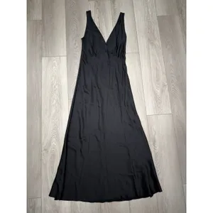 Enza Costa Nuit Silk Satin Minimalist Chic Elegant Maxi Black Dress NWOT XS thumbnail 2
