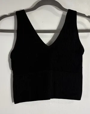 Shein Cropped Tank Black Ribbed thumbnail 1