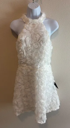NWT Lulus Rosette‎ Mini Dress XS White 3D Floral Halter Romantic Stuck Zipper thumbnail 1