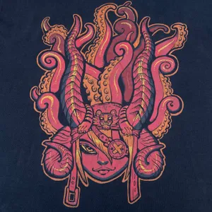 Vintage Medusa Octopus Anime Monster Red Black Graphic T-shirt thumbnail 3