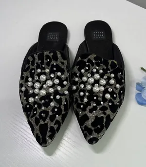 White House‎ Black Market Leopard Pearl Embellished Mules Gold Black 7M thumbnail 1