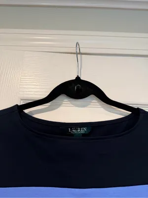 NWOT LRL Lauren Ralph Lauren Size S Blue Colorblock Boat Neck Cuffed Sleeve Top thumbnail 4