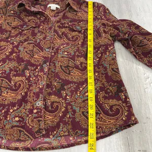 Christopher & Banks Long Sleeve Button Down Paisley Corduroy Cotton Shirt Large thumbnail 7