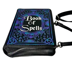 Spirit Halloween Book of Spells Adjustable Crossbody Bag Purple & Black Zip Top thumbnail 5