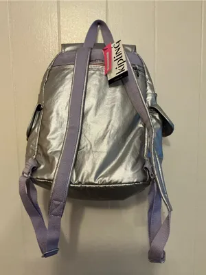 NWT Kipling city pack Metallic Backpack Purple Straps Monkey Zip Pockets Bag thumbnail 4