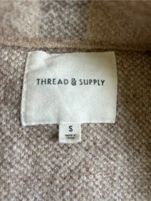 Thread & Supply Neutral Plaid Knit Cardigan Sweat Jacket Shacket Beige Taupe thumbnail 2