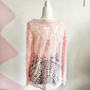 Pink Lace Mesh Top, Y2K, Coquette, Large, Festival,‎ Soft Girl, Dollcore, Girly thumbnail 2