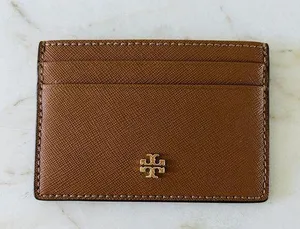 TORY BURCH Emerson Tiger Eye Leather Slim Card Case Mini Wallet thumbnail 1