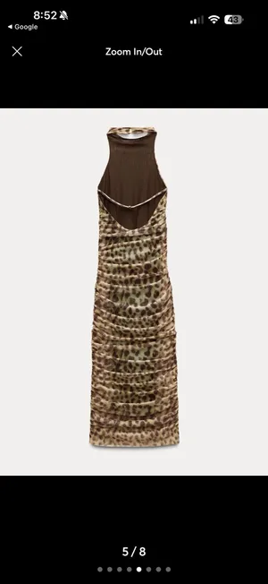 Zara Leopard-Print Ruched Midi Dress in Tan thumbnail 5