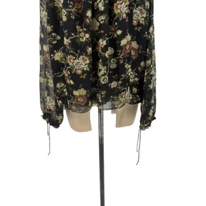 Aritzia Wilfred Long Sleeve Floral Print Chiffon‎ Blouse Black Green Size Medium thumbnail 12