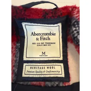 Abercrombie & Fitch Wool Blend Plaid Coat Jacket Red Black White Womens M Winter thumbnail 2